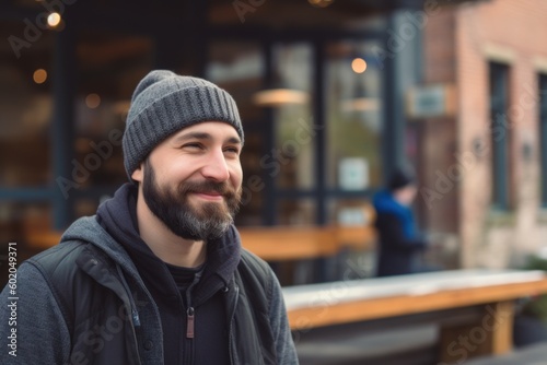 Portrait of a handsome young man with a beard in a cafe © Robert MEYNER
