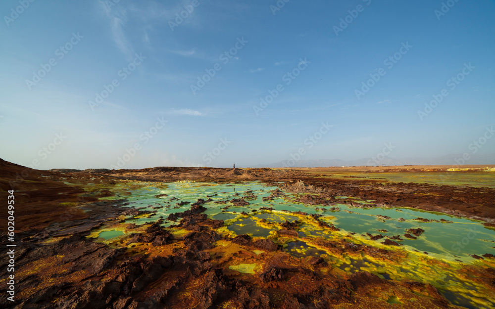 Dallol, a terrestrial hydrothermal system at a cinder cone volcano in the Danakil Depression, northeast of the Erta Ale Range in Ethiopia. An improved edit.
