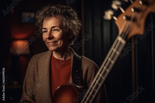 Portrait of a senior woman with a guitar in her hands.