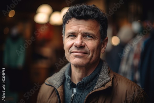 Portrait of a middle-aged man in a city street.
