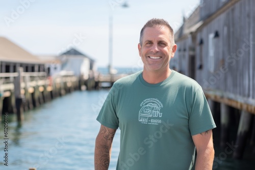 Portrait of smiling man standing in front of jetty on a sunny day