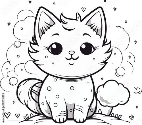 A cute kawaii cat coloring page Line art cat coloring sheet vector design