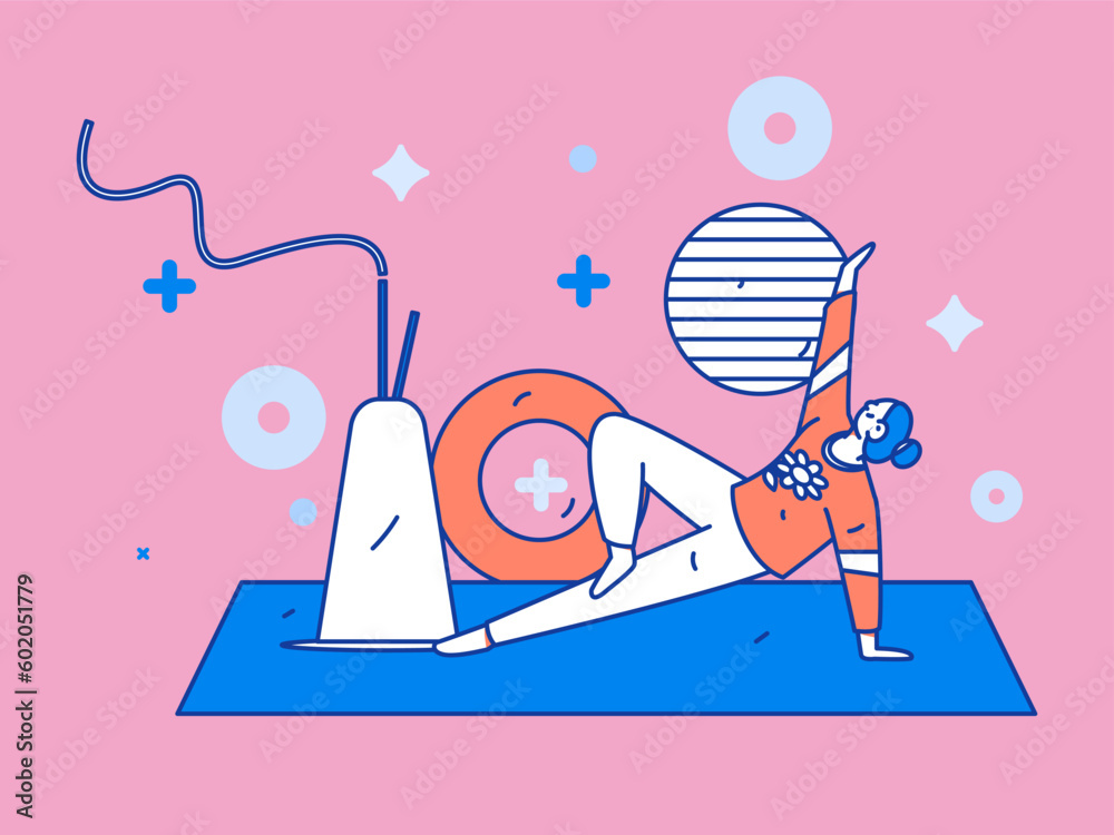 Obraz premium Practicing yoga for physical and mental health flat vector character concept operation hand drawn illustration 
