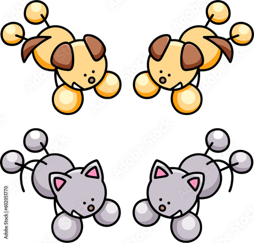 寝そべるわんまるとにゃんまるのイラストセット　犬　猫