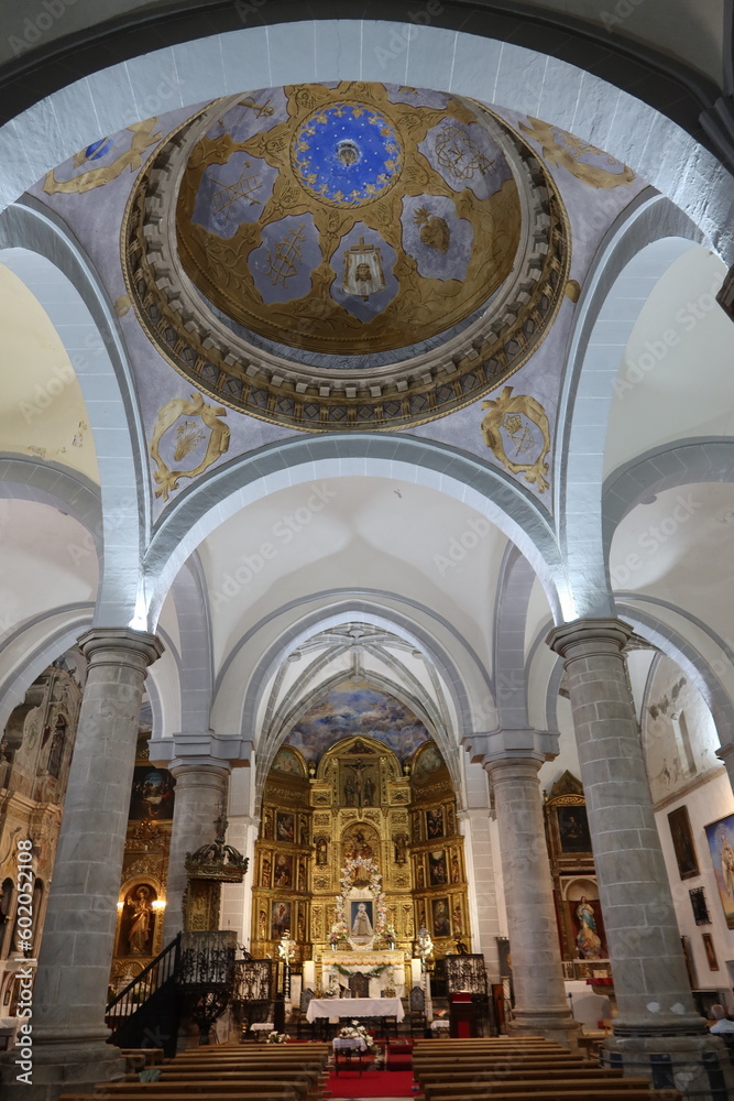 Cortegana, Huelva, Spain, May 12, 2023: Main hall and dome of the Divino Salvador church in the magical Andalusian town of Cortegana, Huelva, Spain