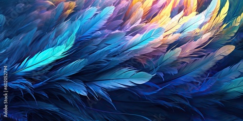 AI Generated. AI Generative. Photo realistic illustration of blue soft feathers. Pattern background texture romantic cozy vibe. Graphic Art Illustration