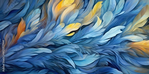 AI Generated. AI Generative. Photo realistic illustration of blue soft feathers. Pattern background texture romantic cozy vibe. Graphic Art Illustration