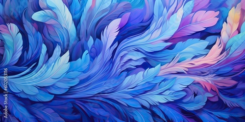 AI Generated. AI Generative. Photo realistic illustration of blue soft feathers. Pattern background texture romantic cozy vibe. Graphic Art Illustration