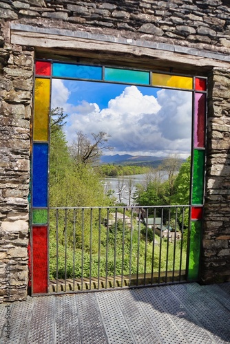 Claife Viewing Station stained glass colorful window view  photo