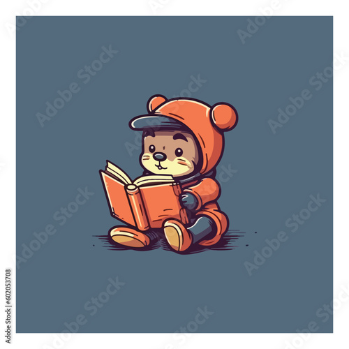mascot logo for a children's bookstore with the mascot of a child reading a book