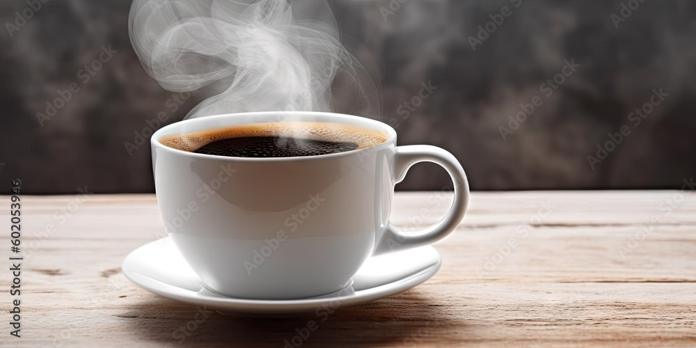 Fresh Espresso Coffee on Wooden Table. Closeup of Hot Aroma and Breakfast Morning Drink with Cup and Background Cafe. Generative AI illustrations. Fresh Espresso Coffee on Wooden Table. Closeup of Hot Aroma and Breakfast Morning Drink with Cup and Background Cafe. Generative AI illustrations.
