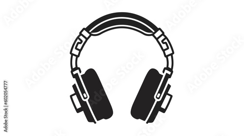 Vector headphones icon. Black symbol silhouette isolated on modern gradient background