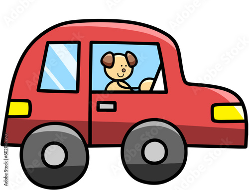 車で移動するわんまるのイラスト(左右反転バージョン)　犬 © ポケ