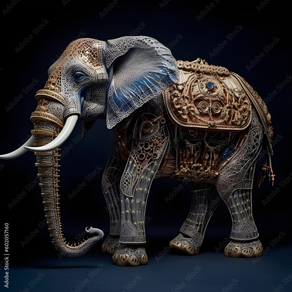 Obraz premium Skeleton elephant multicolored. AI generated