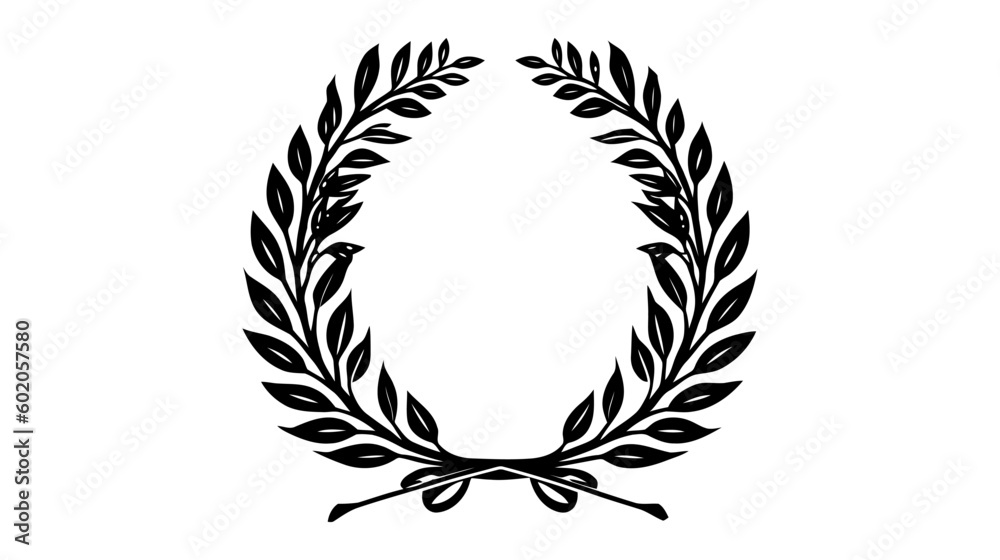 Laurel Wreath floral heraldic element, Vector icon, logo on white background