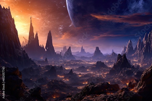 Space digital artwork. Surreal fantasy cosmos. Nebula with planets and stars.Generative AI © Smart AI