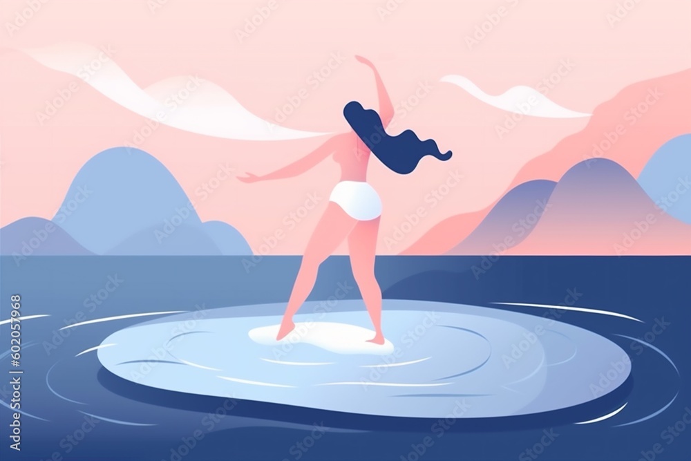 woman yoga back sea person asana exercise meditation relaxation ocean lotus. Generative AI.