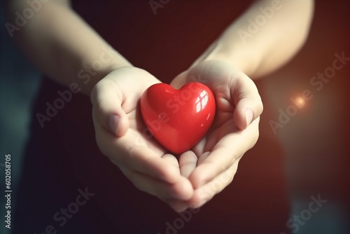 woman care cardiogram hand background child red valentine love hold health donor. Generative AI.