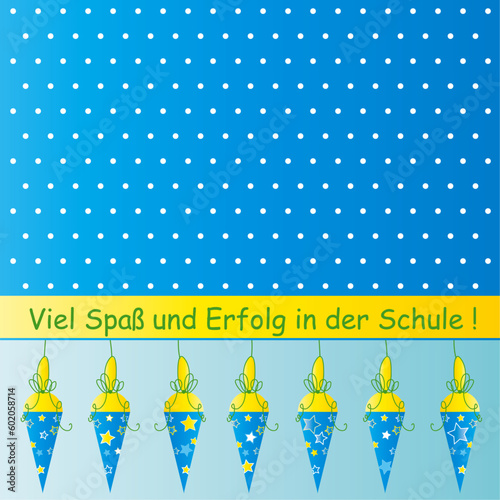 Blaugelbe Schultüten mit großer Schleife 