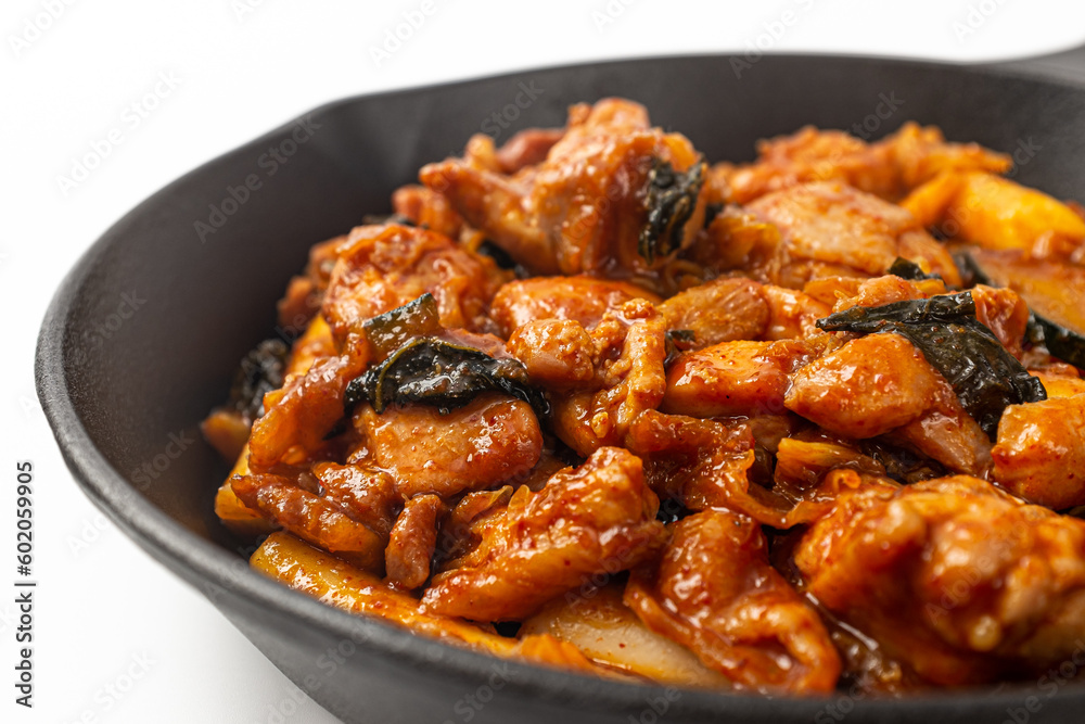 Korean Dakgalbi on white background Korean Dakgalbi on white background