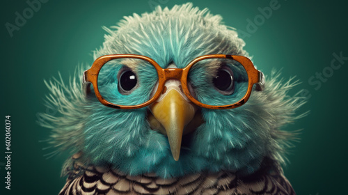 The Fashionable Feathered Companion: Budgie Flaunting Spectacles. Generative AI