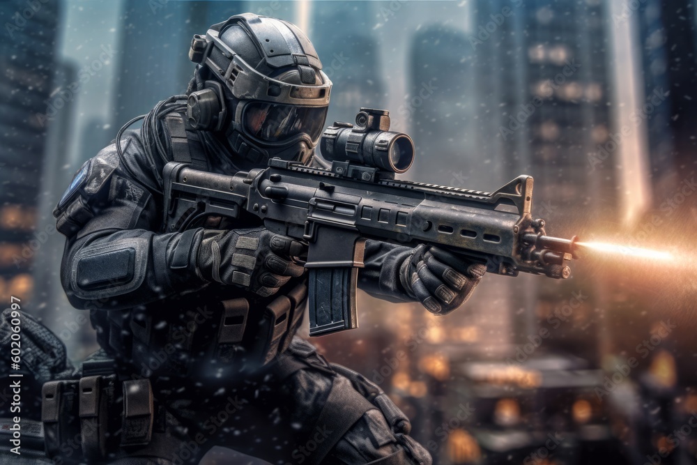 An image of a special forces sniper taking aim from a strategic position. Generative AI An image of a special forces sniper taking aim from a strategic position. Generative AI