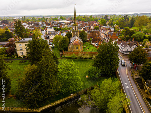 Aerial view of Wallingford, a historic market town and civil parish located between Oxford and Reading on the River Thames in England photo