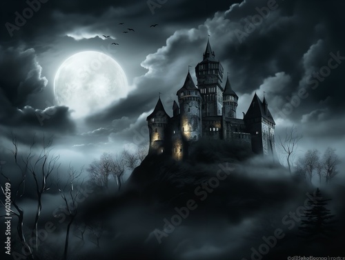 Clipart of a Mysterious Haunted Castle