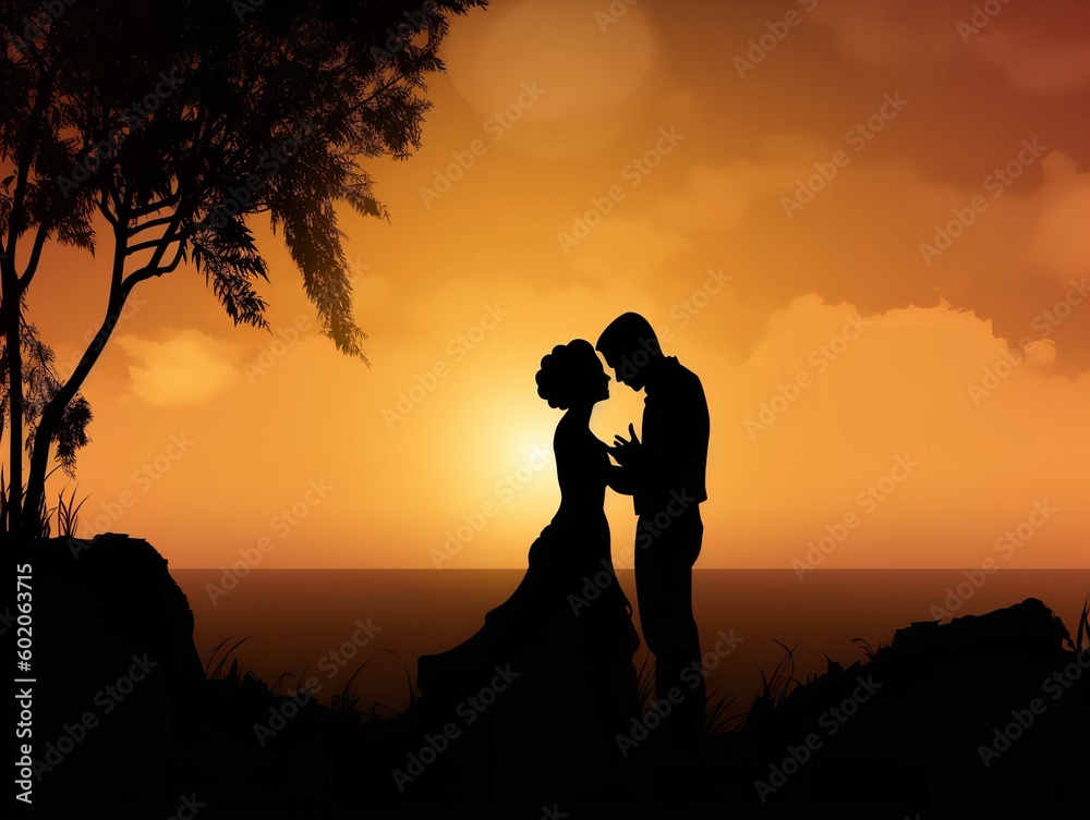 Romantic Bride and Groom Silhouette Clipart