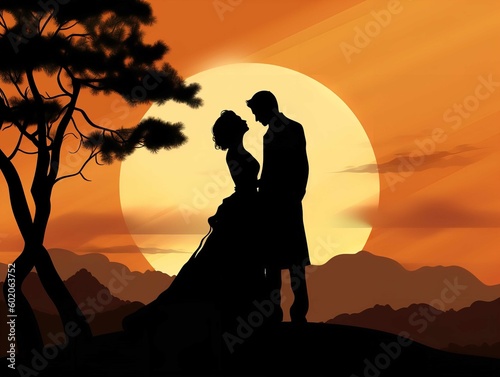 Romantic Bride and Groom Silhouette Clipart
