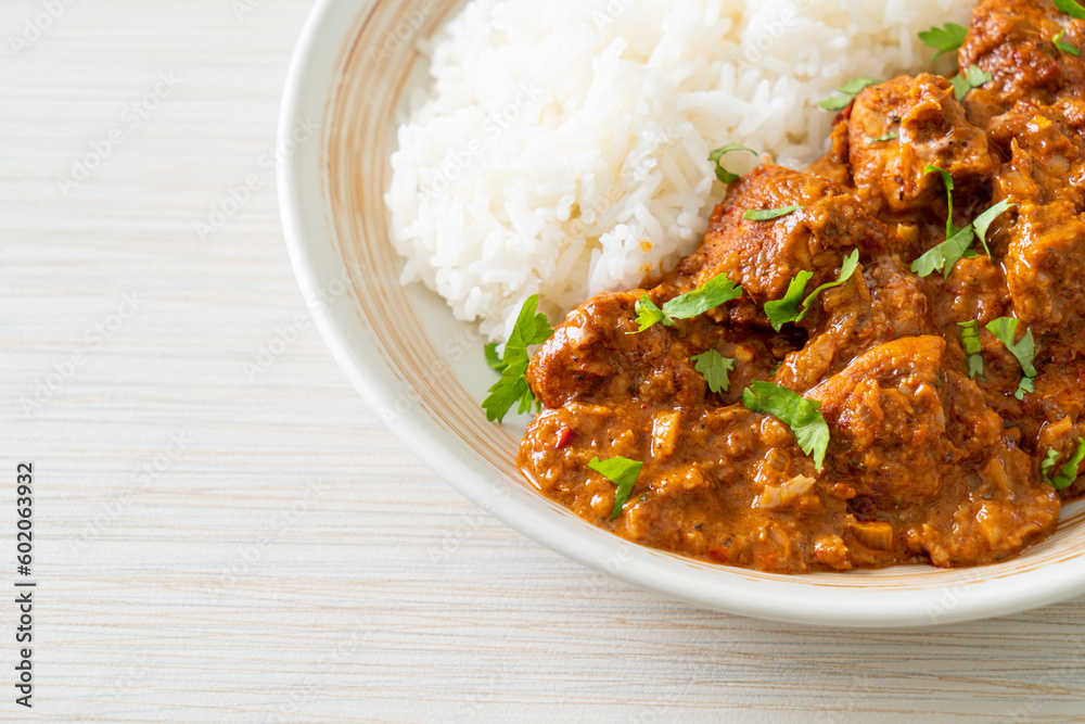 chicken tikka masala with rice on plate chicken tikka masala with rice on plate