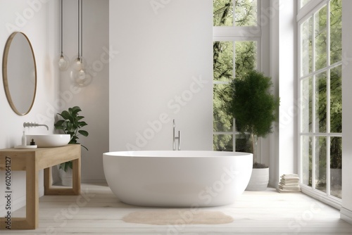bathtub bathroom architecture luxury house design wood modern white interior home. Generative AI.