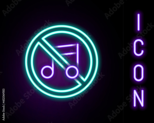 Glowing neon line Speaker mute icon isolated on black background. No sound icon. Volume Off symbol. Colorful outline concept. Vector