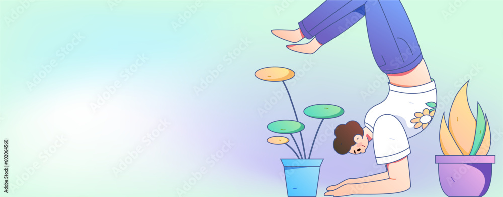 Fototapeta premium Practicing yoga for physical and mental health flat vector character concept operation hand drawn illustration 
