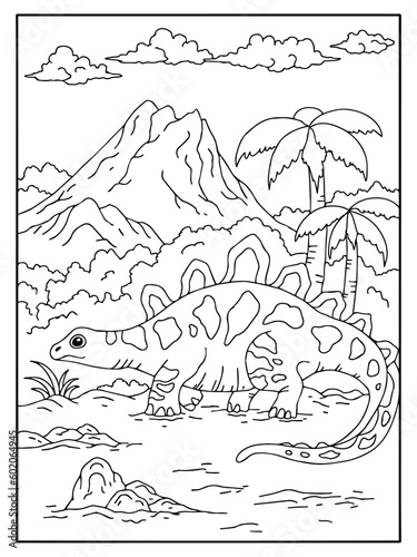 design dinosaur character coloring page for kid