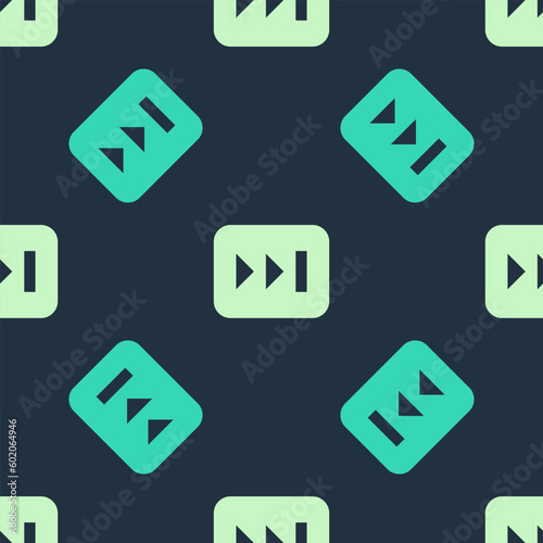 Green and beige Fast forward icon isolated seamless pattern on blue background. Vector
