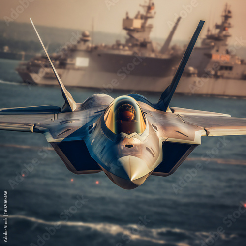 Canvas-taulu A fighter plane is taking off from an aircraft carrier