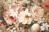 watercolor illustration delicate flower background peony design wallpaper seamless leaf bouquet. Generative AI.