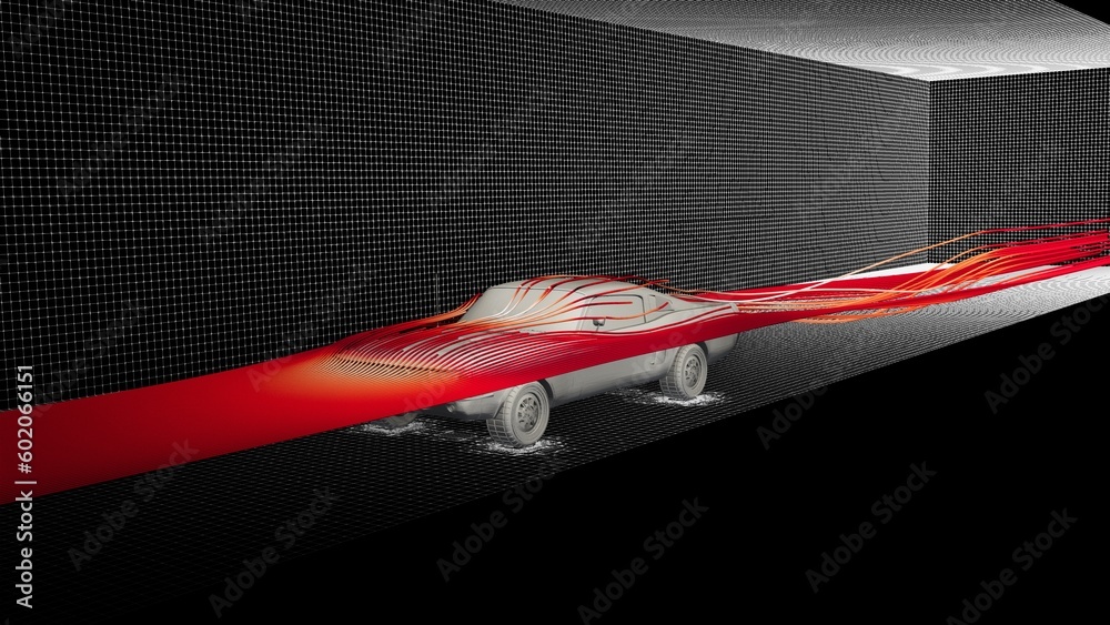 CFD simulation of an oldschool vintage american car - front view of the ...