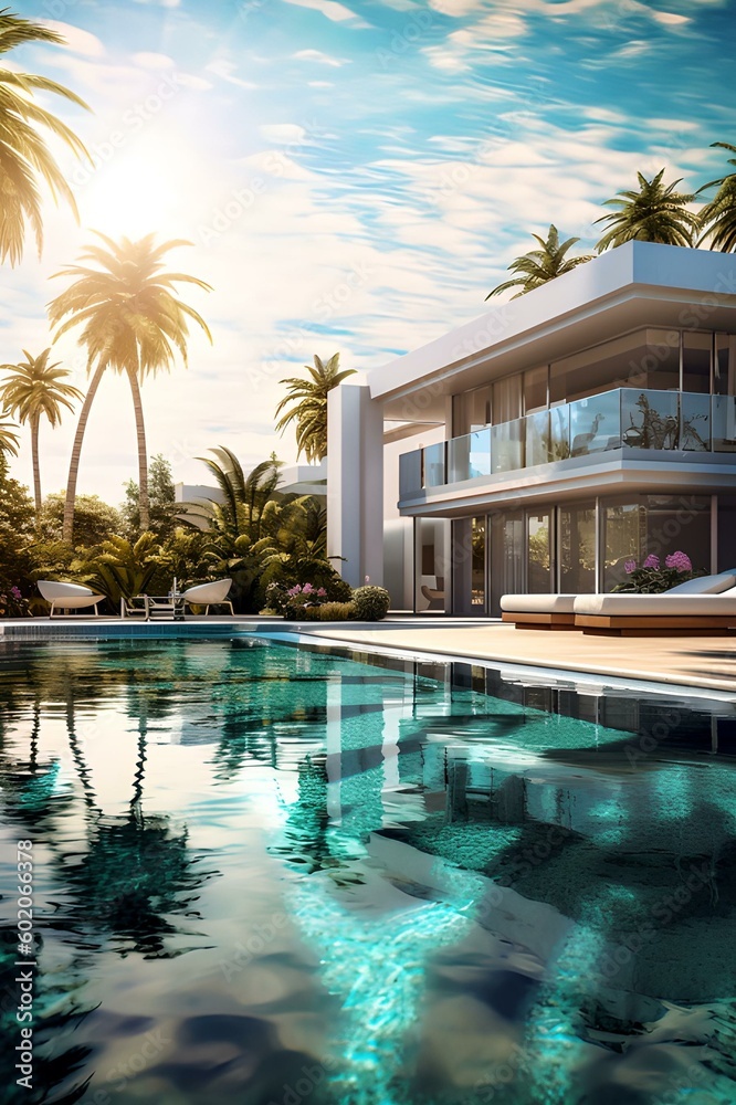 Luxurios Real Estate, 3D Visualization, Holidays, Accommodation, Real Estate, Pool, Palms