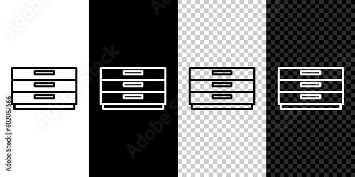 Set line Chest of drawers icon isolated on black and white background. Vector