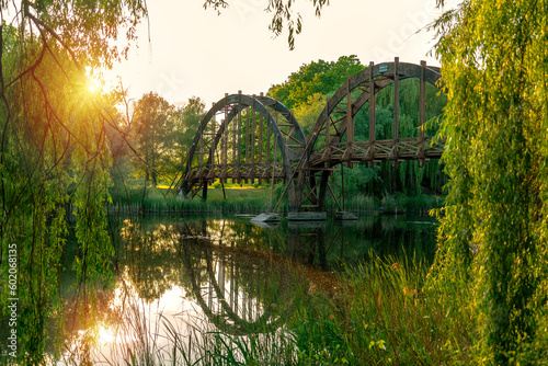 Wooden Kanyavari hid bridge symbol of Kis-Balaton Small Balaton lake Hungary photo