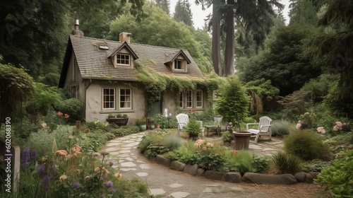 A cozy cottage surrounded by a beautiful sprawling garden.