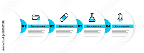 Set line Magnet with money, DNA research, search, Bandage plaster and Health record folder icon. Vector
