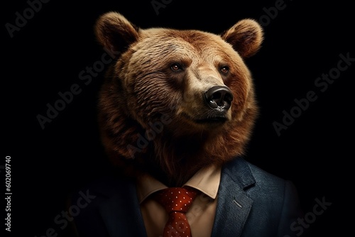 brown bear portrait. business style. Generative AI.