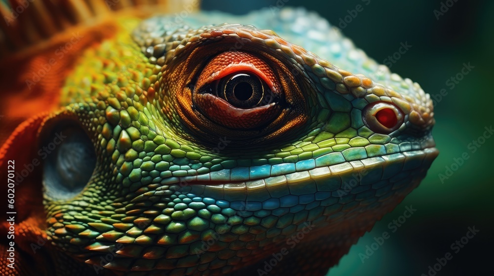 Fototapeta premium Green Iguana close up , Animal,Generative, AI, Illustration.