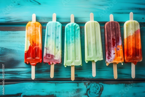 "Colorful Popsicles on Turquoise Wood"