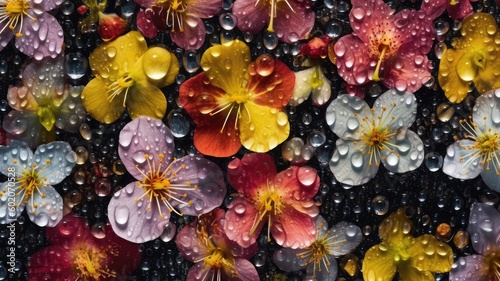 colorful meadow flowers with water droplets seamless background generative AI © Alexander Beker