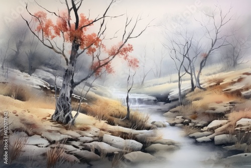 watercolor painting with muted tones and soft edges, conveying a sense of tranquility and calm - Generative AI