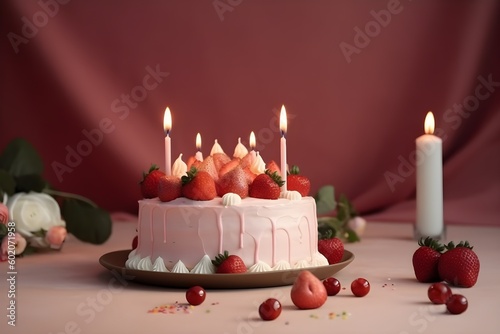 "Strawberry Cake with Candles"